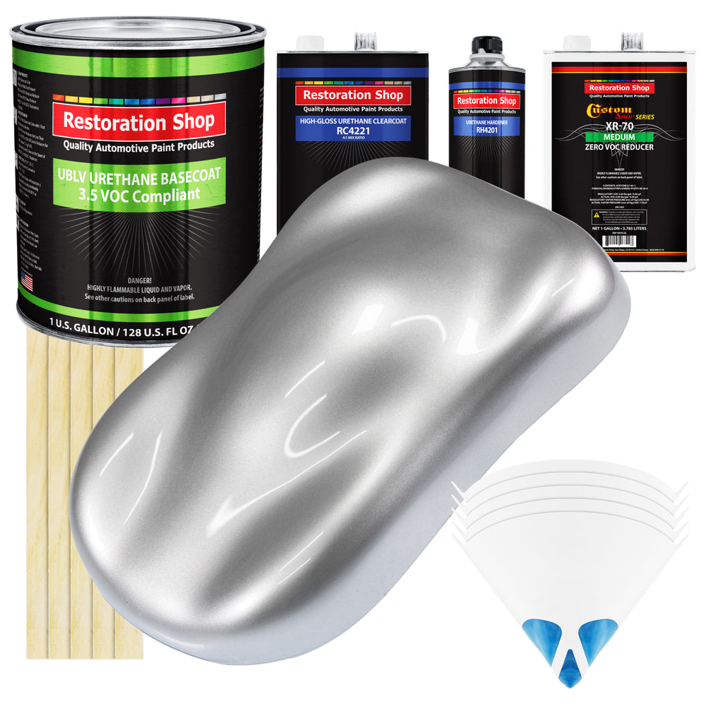 Iridium Silver Metallic - LOW VOC Urethane Basecoat with Clearcoat Auto Paint (Complete Medium Gallon Paint Kit) Professional Gloss Automotive Coating