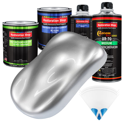Iridium Silver Metallic - LOW VOC Urethane Basecoat with Clearcoat Auto Paint (Complete Medium Quart Paint Kit) Professional Gloss Automotive Coating