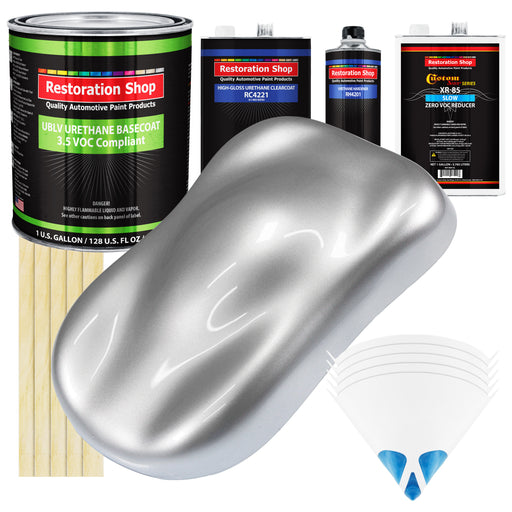 Iridium Silver Metallic - LOW VOC Urethane Basecoat with Clearcoat Auto Paint - Complete Slow Gallon Paint Kit - Professional Gloss Automotive Coating