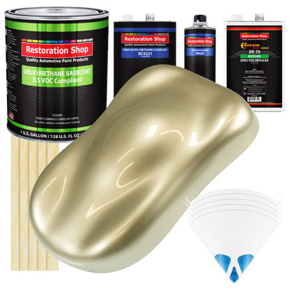 Antique Gold Metallic - LOW VOC Urethane Basecoat with Clearcoat Auto Paint - Complete Medium Gallon Paint Kit - Professional Gloss Automotive Coating