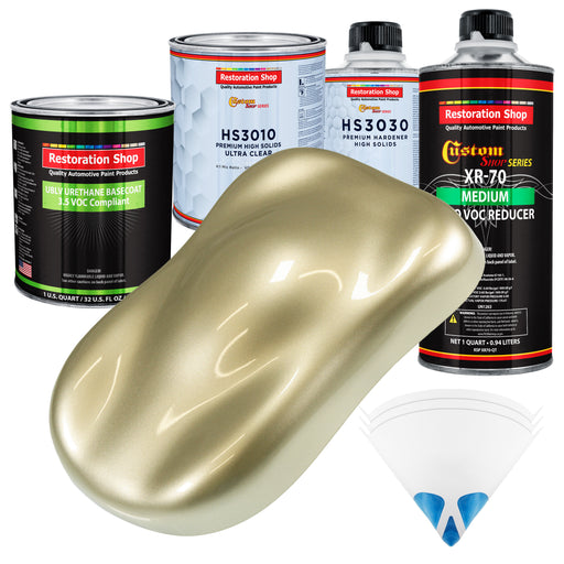 Antique Gold Metallic - LOW VOC Urethane Basecoat with Premium Clearcoat Auto Paint (Complete Medium Quart Paint Kit) Professional Automotive Coating