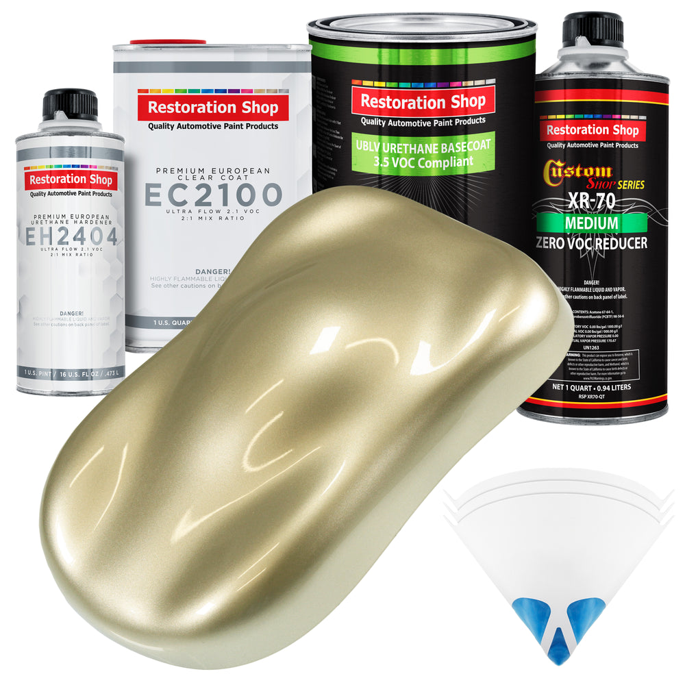 Antique Gold Metallic - LOW VOC Urethane Basecoat with European Clearcoat Auto Paint - Complete Quart Paint Color Kit - Automotive Coating