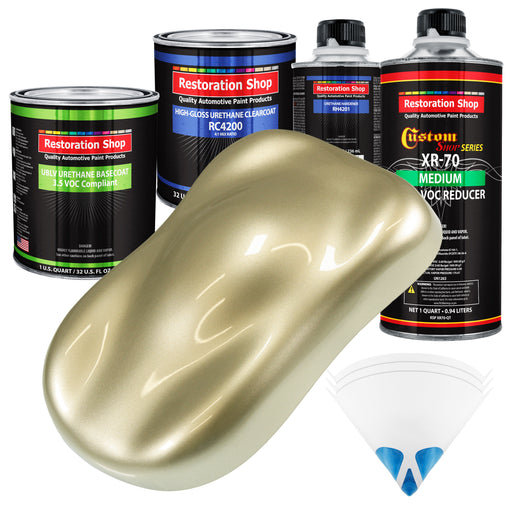 Antique Gold Metallic - LOW VOC Urethane Basecoat with Clearcoat Auto Paint - Complete Medium Quart Paint Kit - Professional Gloss Automotive Coating