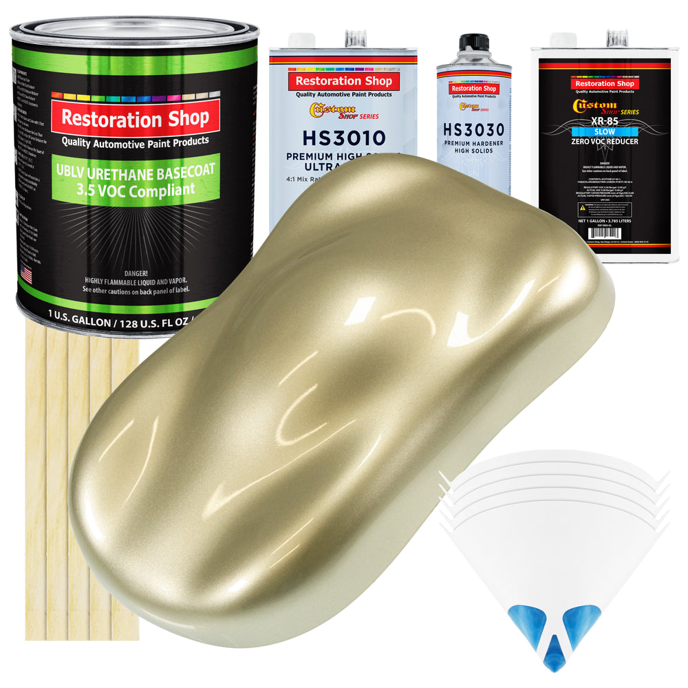 Antique Gold Metallic - LOW VOC Urethane Basecoat with Premium Clearcoat Auto Paint - Complete Slow Gallon Paint Kit - Professional Automotive Coating