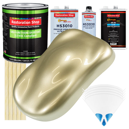 Antique Gold Metallic - LOW VOC Urethane Basecoat with Premium Clearcoat Auto Paint - Complete Slow Gallon Paint Kit - Professional Automotive Coating