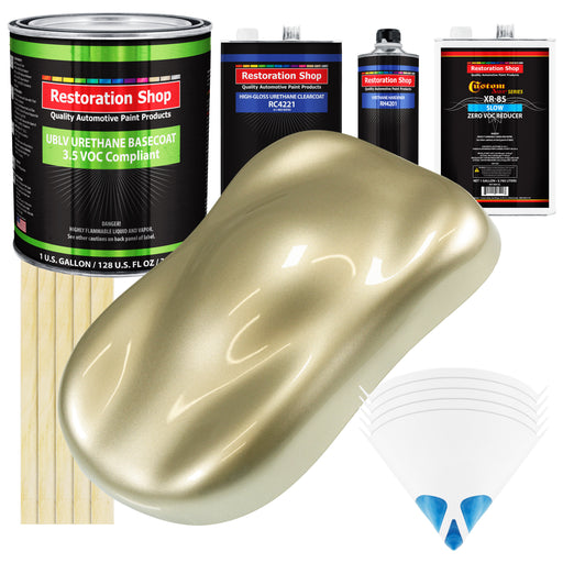 Antique Gold Metallic - LOW VOC Urethane Basecoat with Clearcoat Auto Paint - Complete Slow Gallon Paint Kit - Professional Gloss Automotive Coating