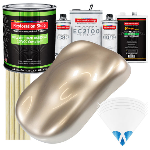 Cashmere Gold Metallic - LOW VOC Urethane Basecoat with European Clearcoat Auto Paint - Complete Gallon Paint Color Kit - Automotive Coating