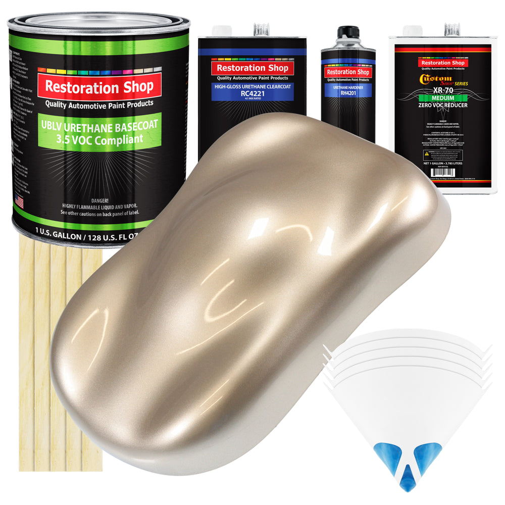 Cashmere Gold Metallic - LOW VOC Urethane Basecoat with Clearcoat Auto Paint (Complete Medium Gallon Paint Kit) Professional Gloss Automotive Coating