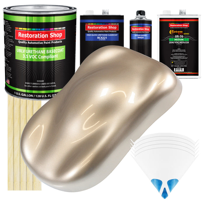 Cashmere Gold Metallic - LOW VOC Urethane Basecoat with Clearcoat Auto Paint (Complete Medium Gallon Paint Kit) Professional Gloss Automotive Coating