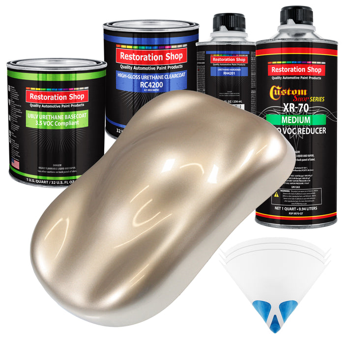 Cashmere Gold Metallic - LOW VOC Urethane Basecoat with Clearcoat Auto Paint - Complete Medium Quart Paint Kit - Professional Gloss Automotive Coating