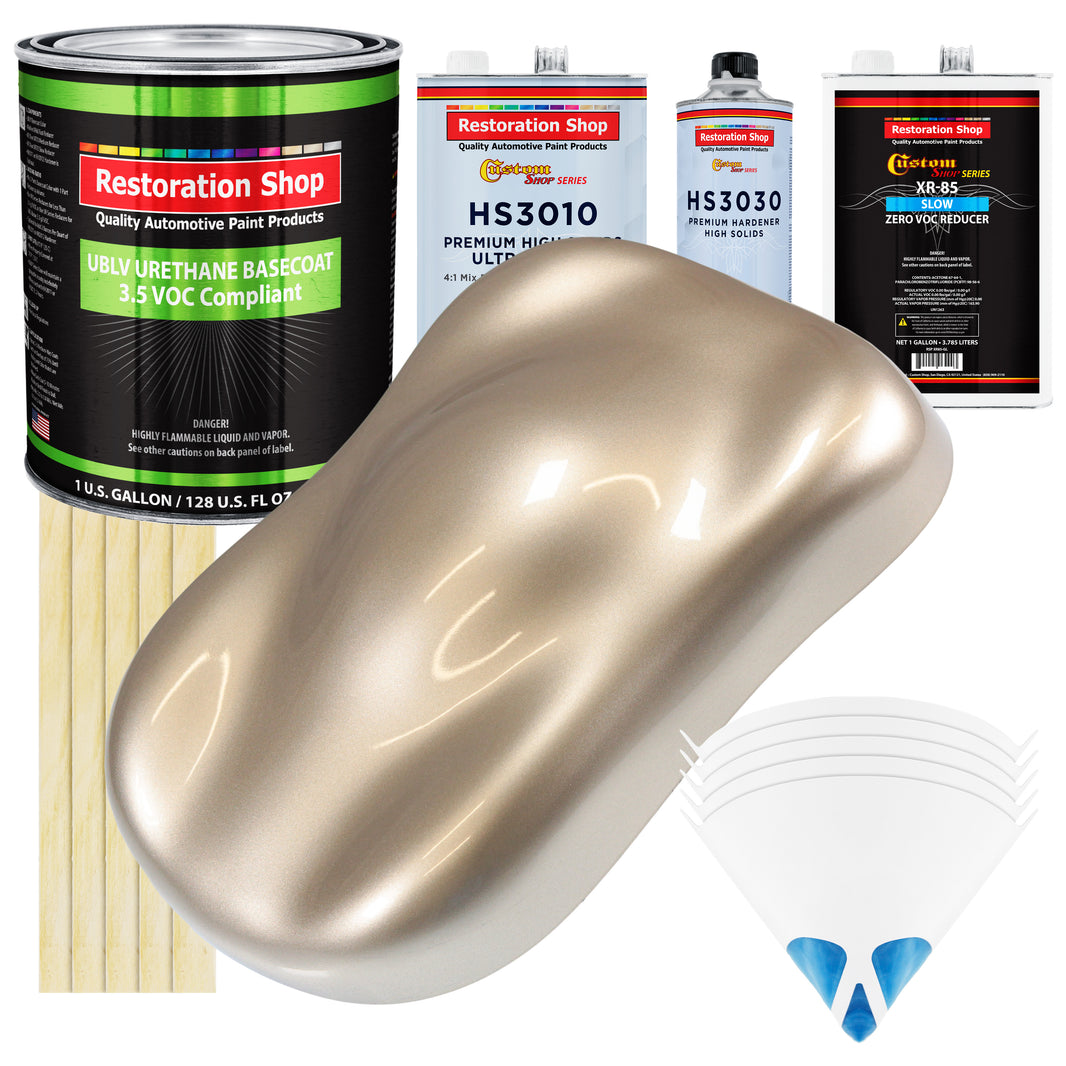 Cashmere Gold Metallic - LOW VOC Urethane Basecoat with Premium Clearcoat Auto Paint (Complete Slow Gallon Paint Kit) Professional Automotive Coating