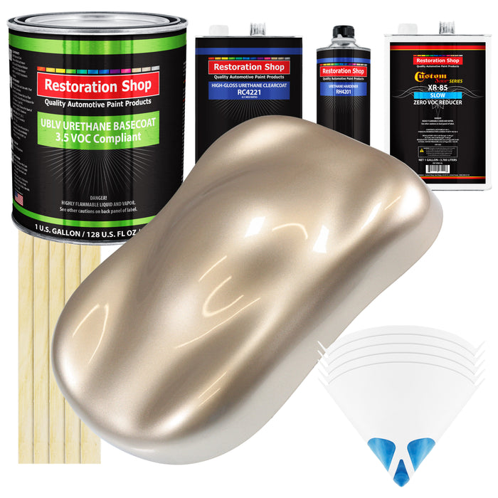 Cashmere Gold Metallic - LOW VOC Urethane Basecoat with Clearcoat Auto Paint - Complete Slow Gallon Paint Kit - Professional Gloss Automotive Coating