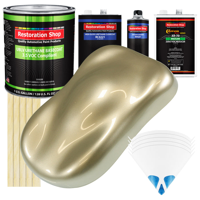 Champagne Gold Metallic - LOW VOC Urethane Basecoat with Clearcoat Auto Paint (Complete Medium Gallon Paint Kit) Professional Gloss Automotive Coating