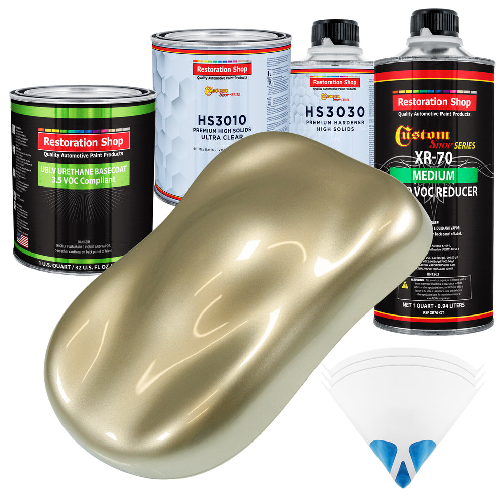 Champagne Gold Metallic - LOW VOC Urethane Basecoat with Premium Clearcoat Auto Paint - Complete Medium Quart Paint Kit - Pro Automotive Coating