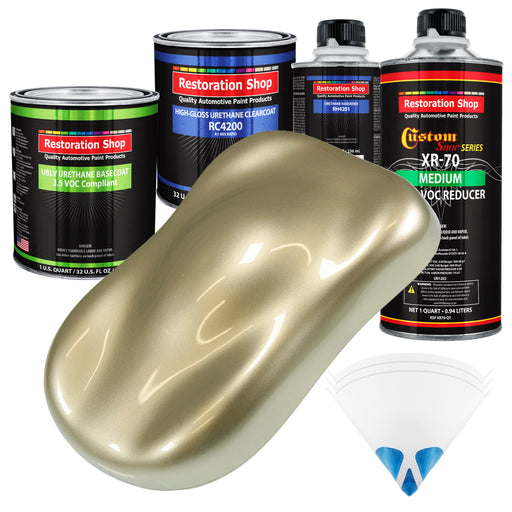 Champagne Gold Metallic - LOW VOC Urethane Basecoat with Clearcoat Auto Paint (Complete Medium Quart Paint Kit) Professional Gloss Automotive Coating