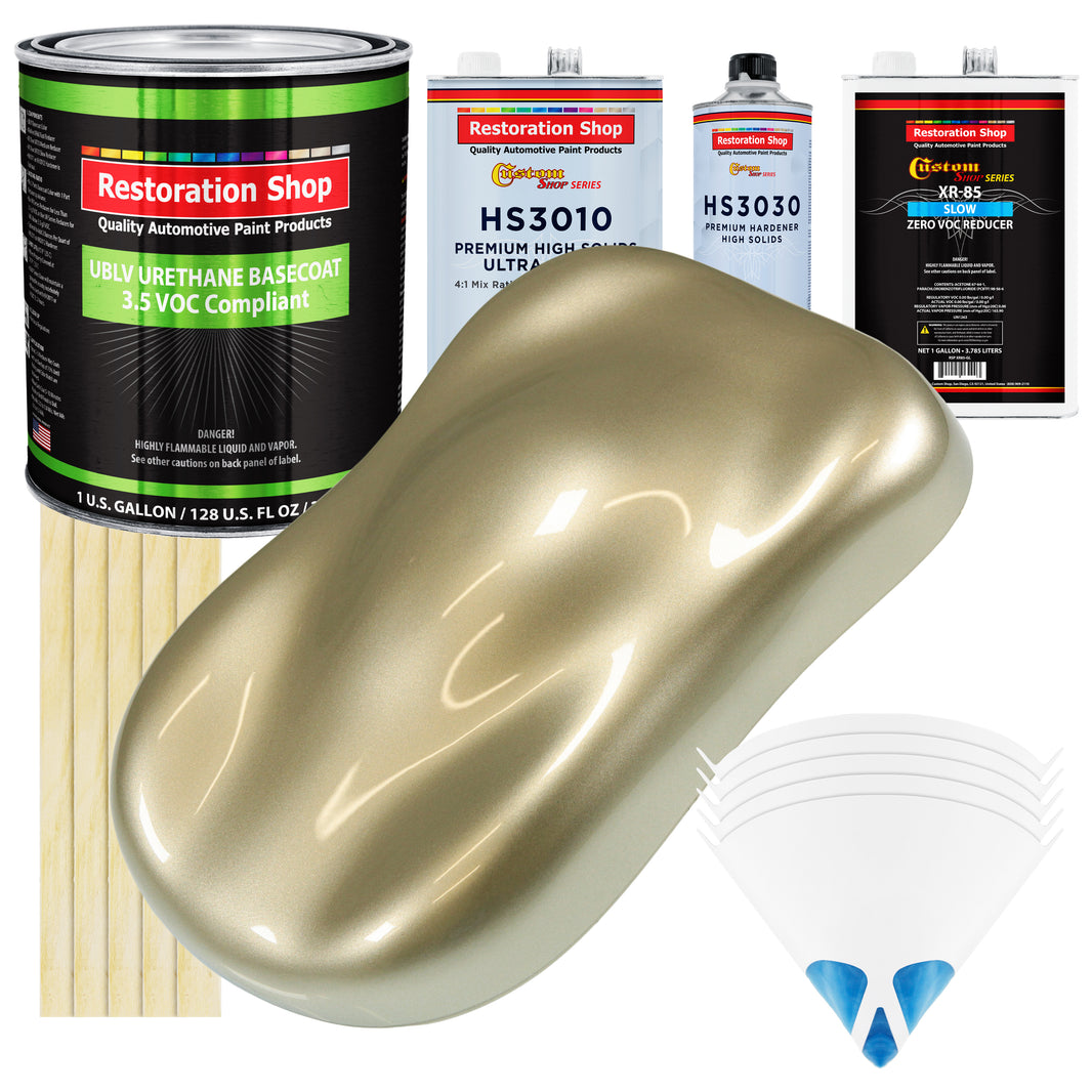 Champagne Gold Metallic - LOW VOC Urethane Basecoat with Premium Clearcoat Auto Paint (Complete Slow Gallon Paint Kit) Professional Automotive Coating