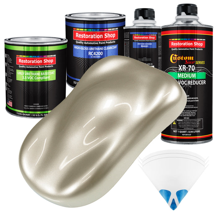 Gold Mist Metallic - LOW VOC Urethane Basecoat with Clearcoat Auto Paint (Complete Medium Quart Paint Kit) Professional High Gloss Automotive Coating