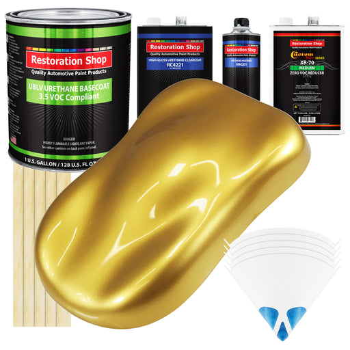 Anniversary Gold Metallic - LOW VOC Urethane Basecoat with Clearcoat Auto Paint - Complete Medium Gallon Paint Kit - Professional Automotive Coating