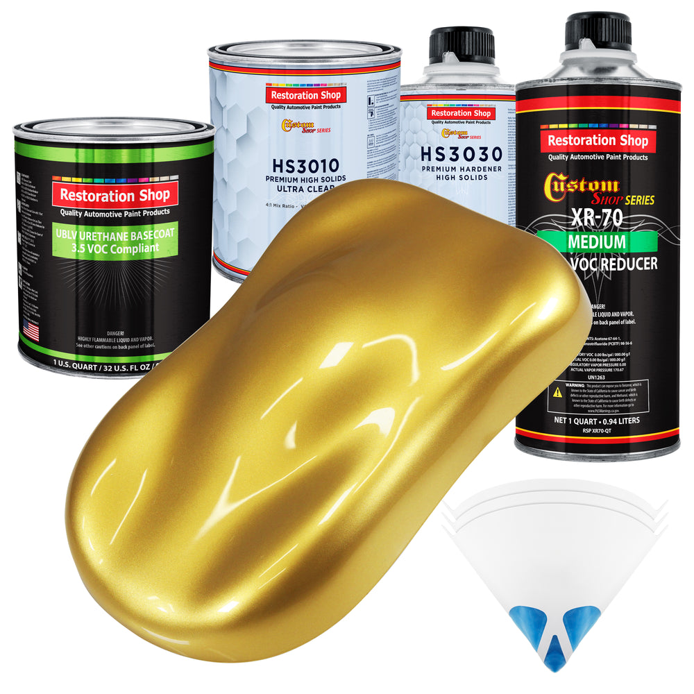 Anniversary Gold Metallic - LOW VOC Urethane Basecoat with Premium Clearcoat Auto Paint - Complete Medium Quart Paint Kit - Pro Automotive Coating