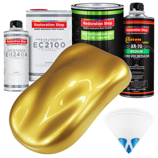 Anniversary Gold Metallic - LOW VOC Urethane Basecoat with European Clearcoat Auto Paint - Complete Quart Paint Color Kit - Automotive Coating