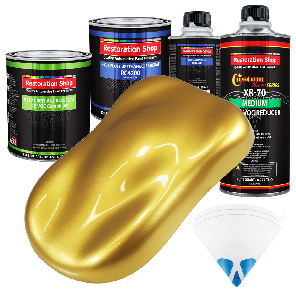 Anniversary Gold Metallic - LOW VOC Urethane Basecoat with Clearcoat Auto Paint - Complete Medium Quart Paint Kit - Professional Automotive Coating