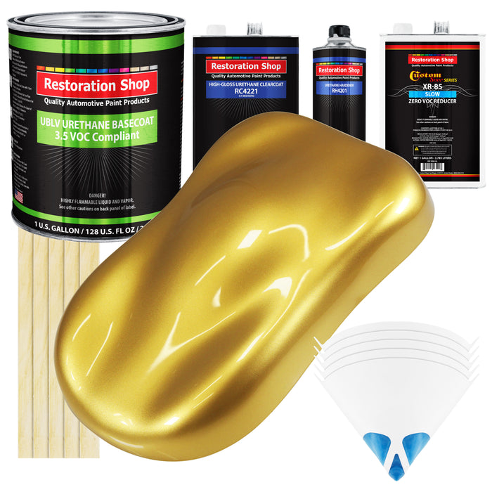 Anniversary Gold Metallic - LOW VOC Urethane Basecoat with Clearcoat Auto Paint (Complete Slow Gallon Paint Kit) Professional Gloss Automotive Coating