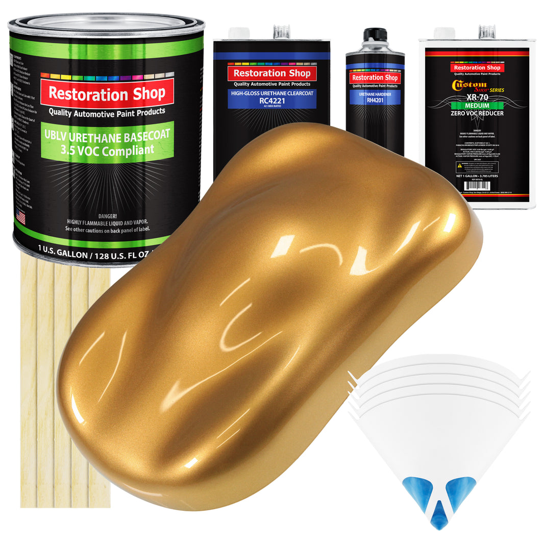 Autumn Gold Metallic - LOW VOC Urethane Basecoat with Clearcoat Auto Paint - Complete Medium Gallon Paint Kit - Professional Gloss Automotive Coating