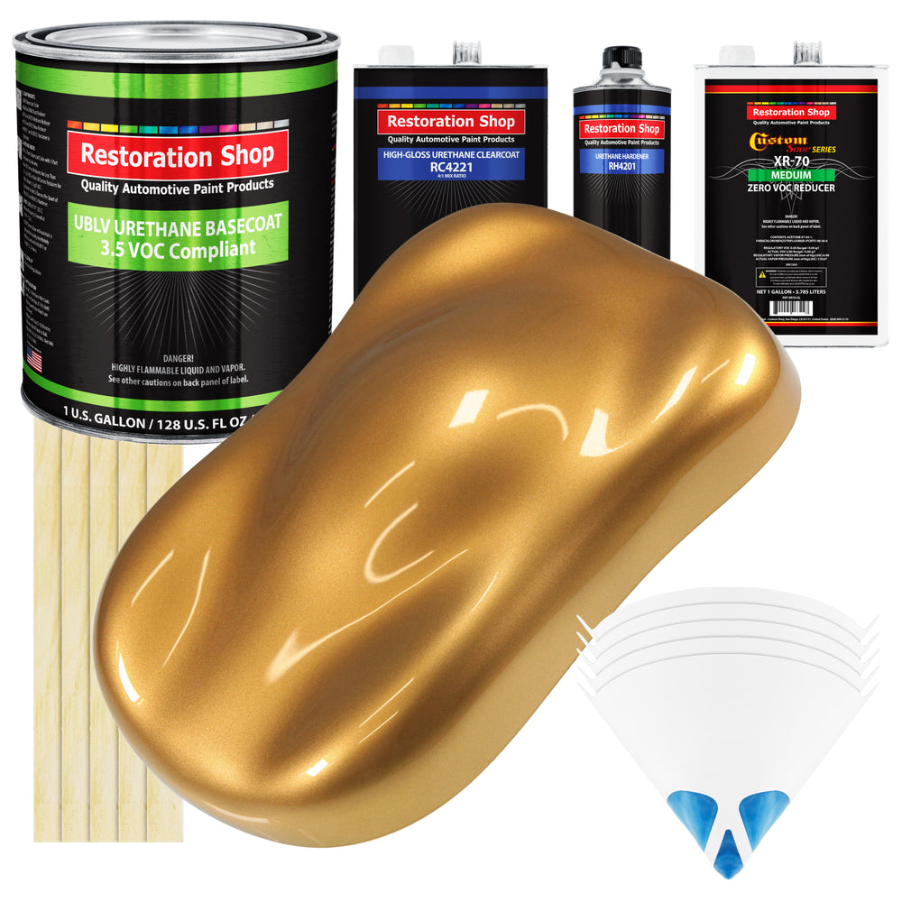 Autumn Gold Metallic - LOW VOC Urethane Basecoat with Clearcoat Auto Paint - Complete Medium Gallon Paint Kit - Professional Gloss Automotive Coating