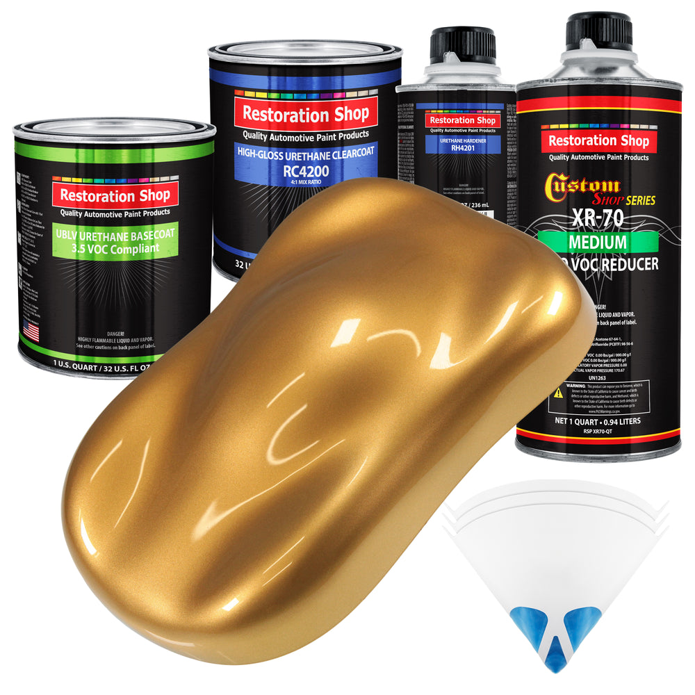 Autumn Gold Metallic - LOW VOC Urethane Basecoat with Clearcoat Auto Paint - Complete Medium Quart Paint Kit - Professional Gloss Automotive Coating