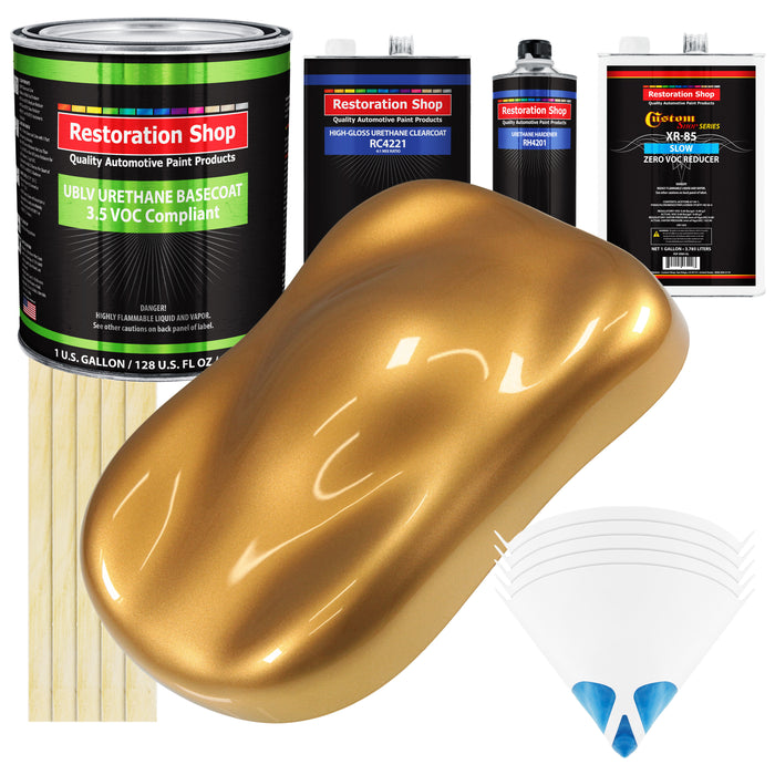 Autumn Gold Metallic - LOW VOC Urethane Basecoat with Clearcoat Auto Paint (Complete Slow Gallon Paint Kit) Professional High Gloss Automotive Coating