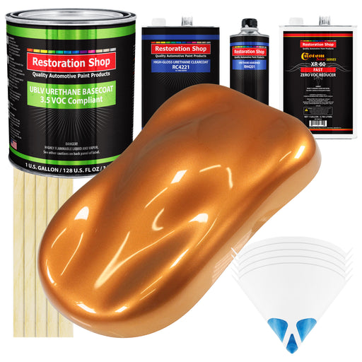 Sunburst Orange Metallic - LOW VOC Urethane Basecoat with Clearcoat Auto Paint (Complete Fast Gallon Paint Kit) Professional Gloss Automotive Coating