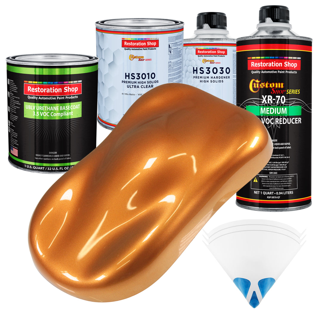Sunburst Orange Metallic - LOW VOC Urethane Basecoat with Premium Clearcoat Auto Paint - Complete Medium Quart Paint Kit - Pro Automotive Coating