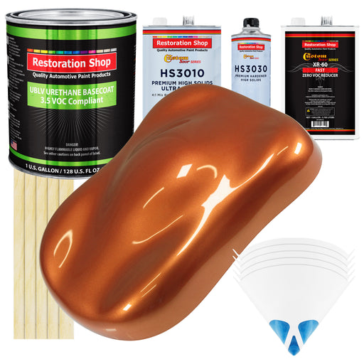 Malibu Sunset Orange Metallic - LOW VOC Urethane Basecoat with Premium Clearcoat Auto Paint - Complete Fast Gallon Paint Kit - Pro Automotive Coating