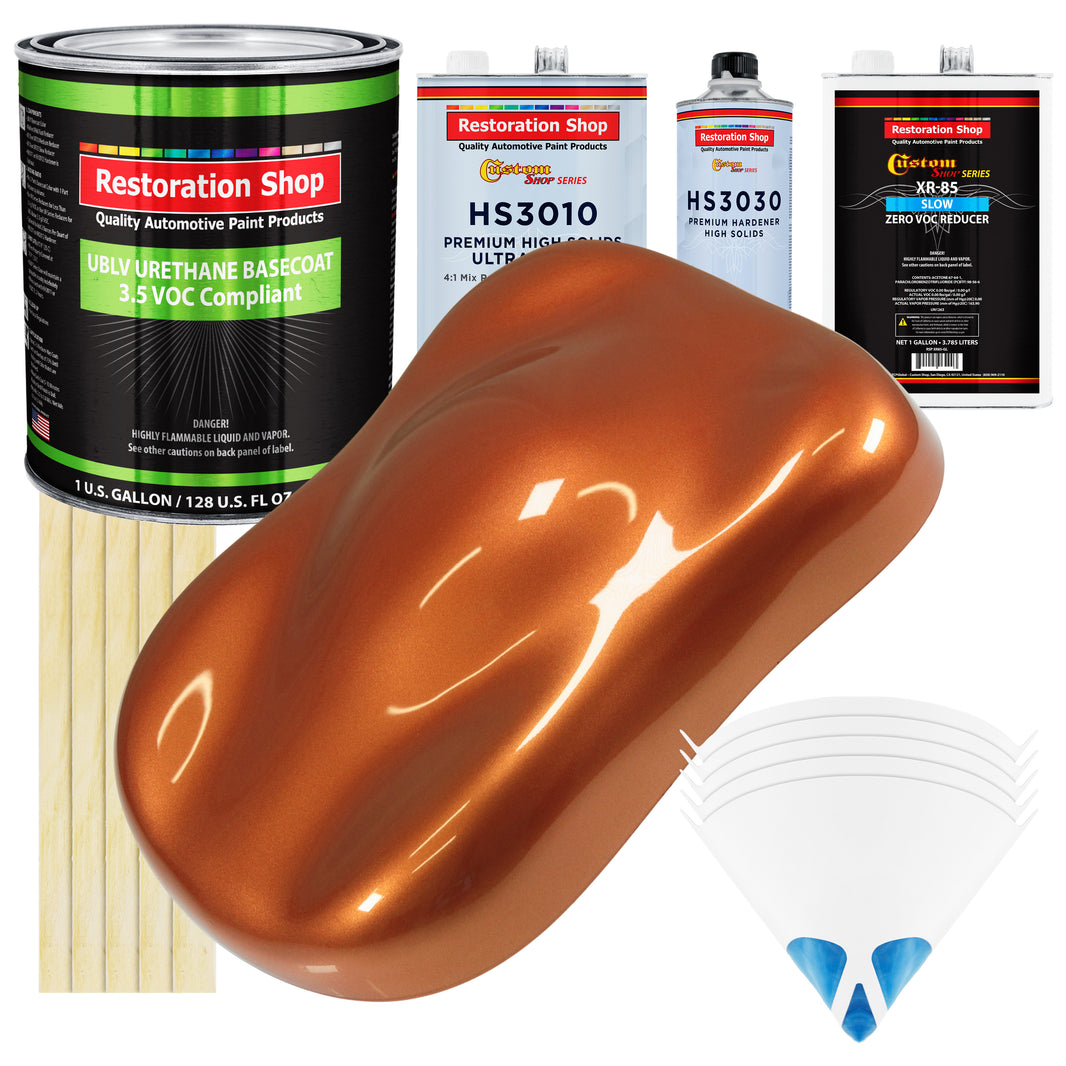Malibu Sunset Orange Metallic - LOW VOC Urethane Basecoat with Premium Clearcoat Auto Paint - Complete Slow Gallon Paint Kit - Pro Automotive Coating