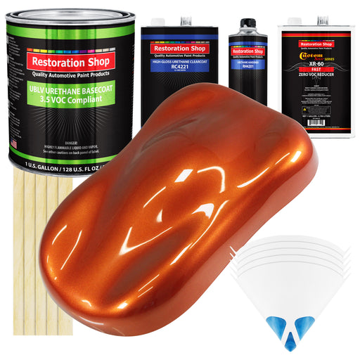 Inferno Orange Pearl Metallic - LOW VOC Urethane Basecoat with Clearcoat Auto Paint - Complete Fast Gallon Paint Kit - Professional Automotive Coating
