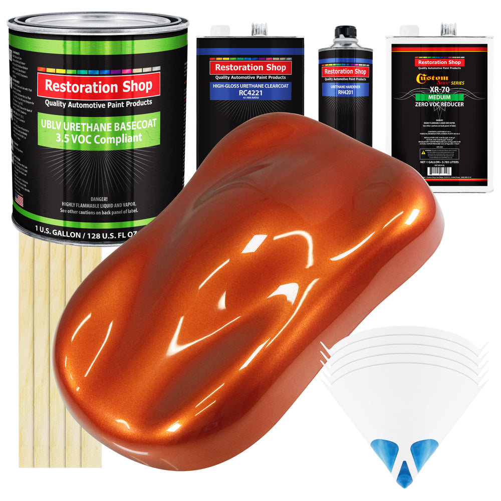 Inferno Orange Pearl Metallic - LOW VOC Urethane Basecoat with Clearcoat Auto Paint (Complete Medium Gallon Paint Kit) Professional Automotive Coating