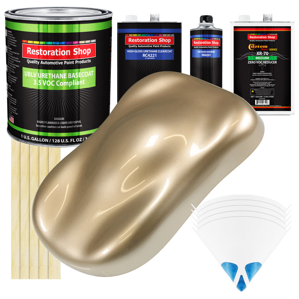 Driftwood Beige Metallic - LOW VOC Urethane Basecoat with Clearcoat Auto Paint - Complete Medium Gallon Paint Kit - Professional Automotive Coating