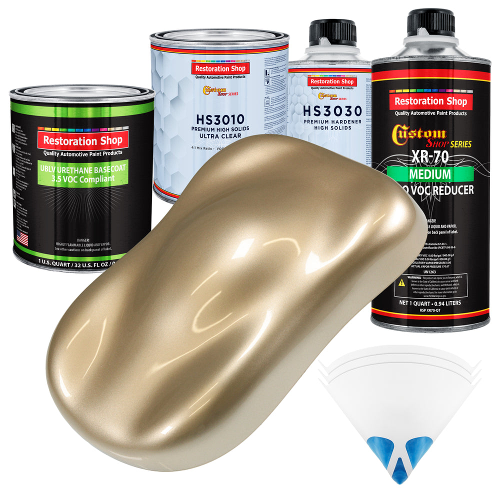 Driftwood Beige Metallic - LOW VOC Urethane Basecoat with Premium Clearcoat Auto Paint - Complete Medium Quart Paint Kit - Pro Automotive Coating