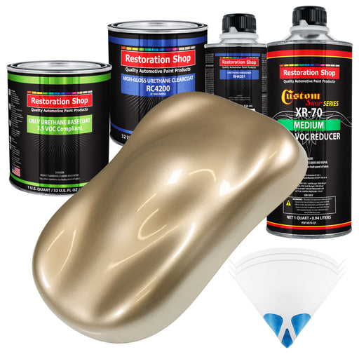 Driftwood Beige Metallic - LOW VOC Urethane Basecoat with Clearcoat Auto Paint (Complete Medium Quart Paint Kit) Professional Gloss Automotive Coating