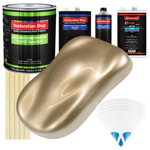 Driftwood Beige Metallic - LOW VOC Urethane Basecoat with Clearcoat Auto Paint (Complete Slow Gallon Paint Kit) Professional Gloss Automotive Coating