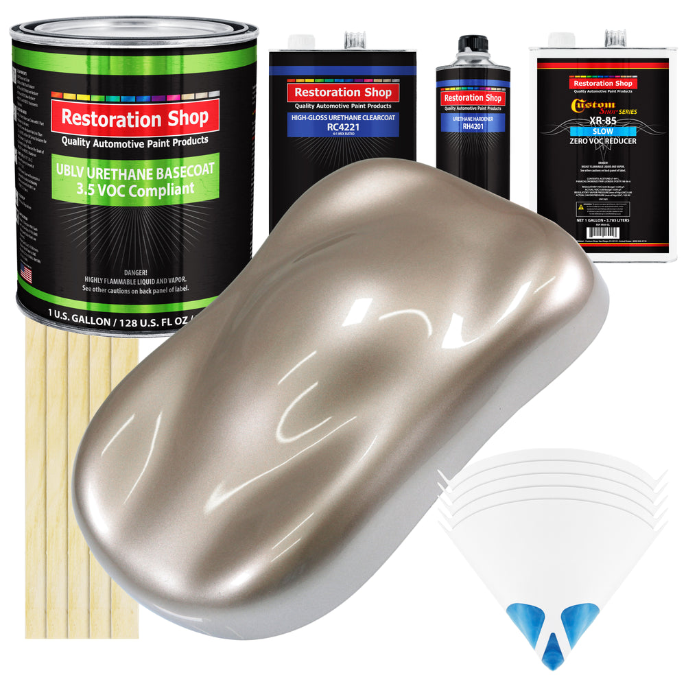 Mocha Frost Metallic - LOW VOC Urethane Basecoat with Clearcoat Auto Paint (Complete Slow Gallon Paint Kit) Professional High Gloss Automotive Coating