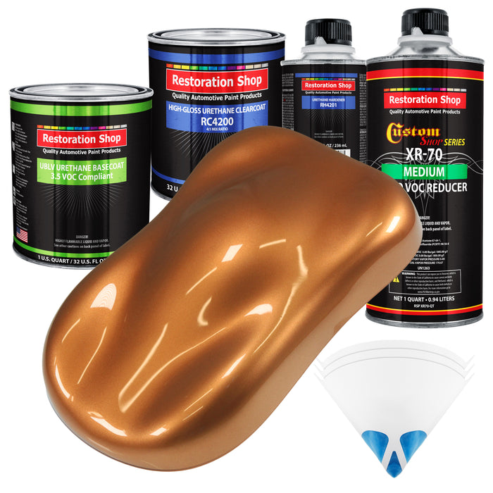 Ginger Metallic - LOW VOC Urethane Basecoat with Clearcoat Auto Paint - Complete Medium Quart Paint Kit - Professional High Gloss Automotive Coating