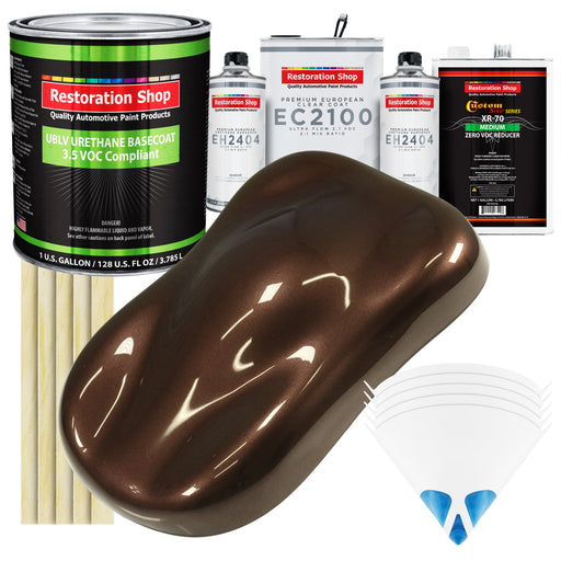 Mahogany Brown Metallic - LOW VOC Urethane Basecoat with European Clearcoat Auto Paint - Complete Gallon Paint Color Kit - Automotive Coating