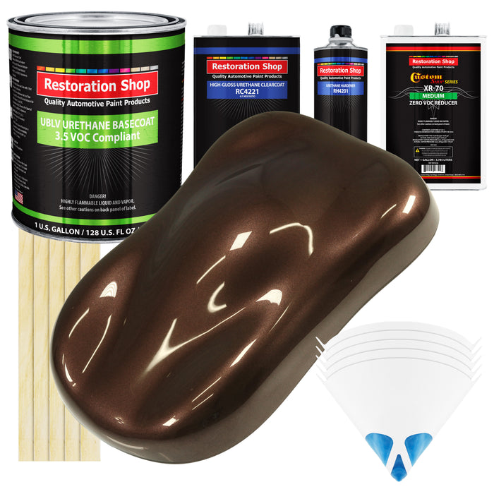 Mahogany Brown Metallic - LOW VOC Urethane Basecoat with Clearcoat Auto Paint (Complete Medium Gallon Paint Kit) Professional Gloss Automotive Coating