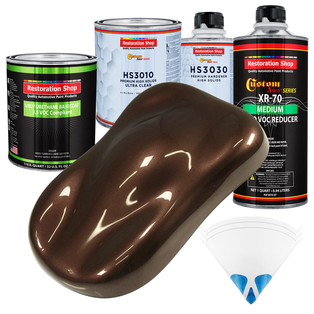 Mahogany Brown Metallic - LOW VOC Urethane Basecoat with Premium Clearcoat Auto Paint - Complete Medium Quart Paint Kit - Pro Automotive Coating