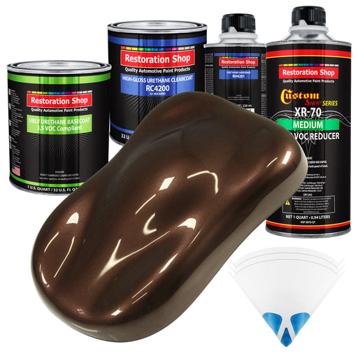 Mahogany Brown Metallic - LOW VOC Urethane Basecoat with Clearcoat Auto Paint (Complete Medium Quart Paint Kit) Professional Gloss Automotive Coating