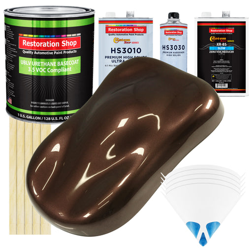 Mahogany Brown Metallic - LOW VOC Urethane Basecoat with Premium Clearcoat Auto Paint (Complete Slow Gallon Paint Kit) Professional Automotive Coating