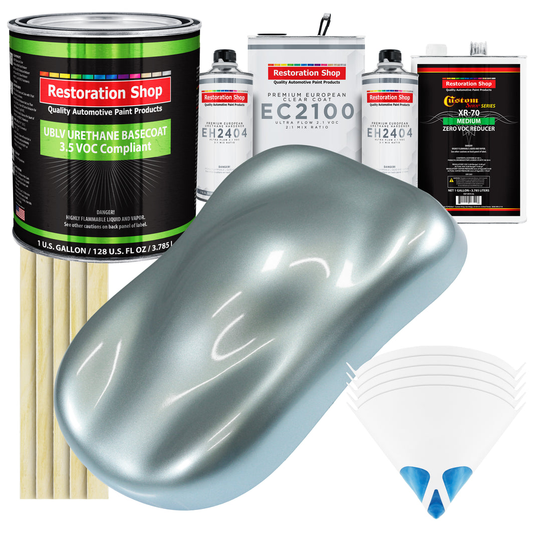 Silver Blue Metallic - LOW VOC Urethane Basecoat with European Clearcoat Auto Paint - Complete Gallon Paint Color Kit - Automotive Coating