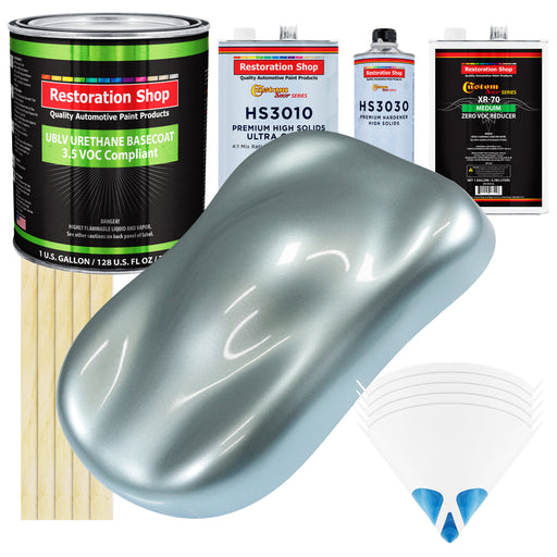 Silver Blue Metallic - LOW VOC Urethane Basecoat with Premium Clearcoat Auto Paint (Complete Medium Gallon Paint Kit) Professional Automotive Coating