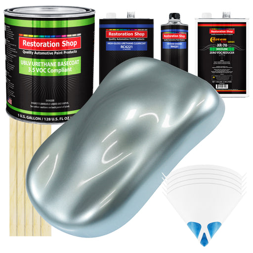 Silver Blue Metallic - LOW VOC Urethane Basecoat with Clearcoat Auto Paint - Complete Medium Gallon Paint Kit - Professional Gloss Automotive Coating